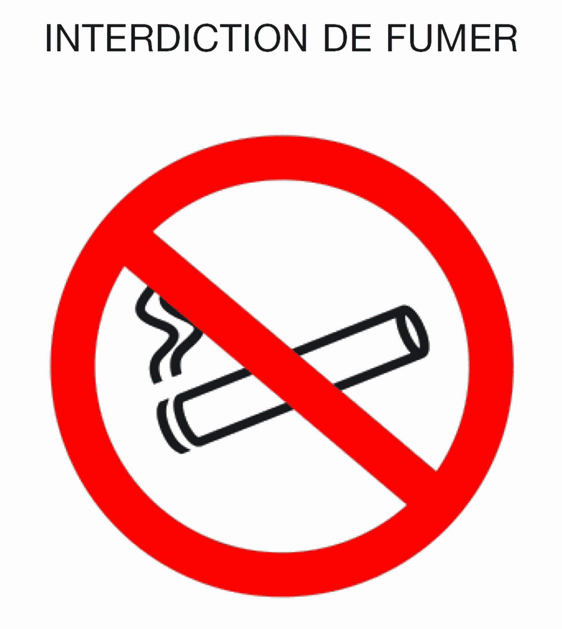 Affiche d'interdiction de fumer à l'image d'un panneau routier de sens interdit avec une cigarette barrée, sur fond blanc, circulaire, sans inscription.