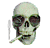 Dessin animé d'un crâne qui fume et portant des lunettes de soleil stylées. Commentaire Tobacostop :  De nos jours, être fumeur, c'est très passé...